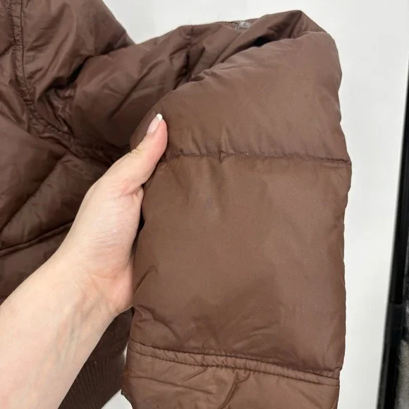 Vintage Abercrombie & Fitch Puffer Jacket Medium Down Cropped Faux Fur Hood Y2K